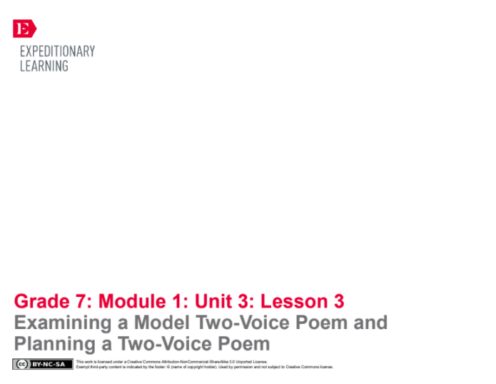 Examining a Model Two-Voice Poem and Planning a Two-Voice Poem Lesson Plan