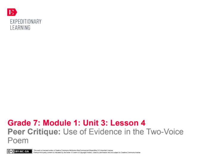 Peer Critique: Use of Evidence in the Two-Voice Poem Lesson Plan