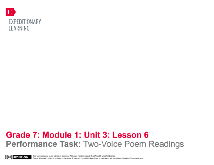 Performance Task: Two-Voice Poem Readings Lesson Plan