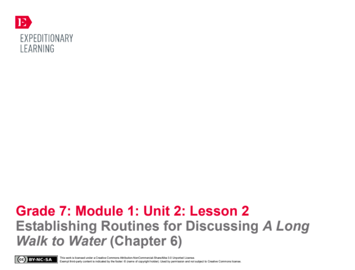 Establishing Routines for Discussing A Long Walk to Water (Chapter 6) Lesson Plan