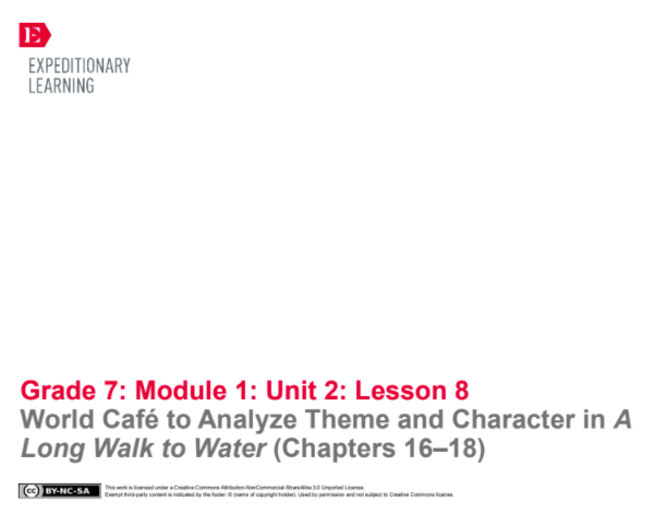 World Café to Analyze Theme and Character in A Long Walk to Water (Chapters 16–18) Lesson Plan