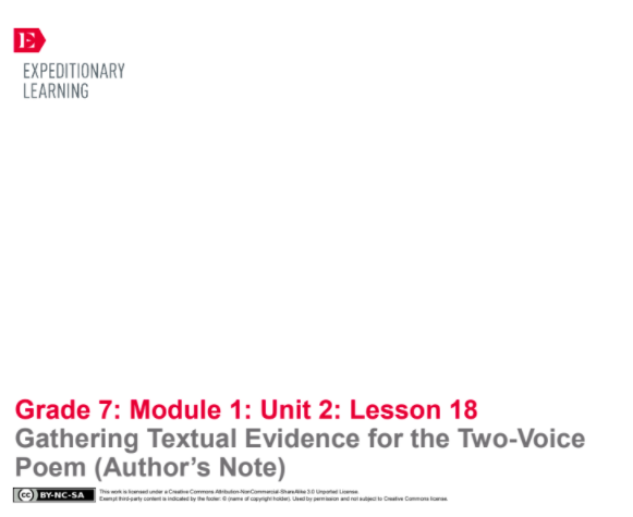 Gathering Textual Evidence for the Two-Voice Poem (Author’s Note) Lesson Plan