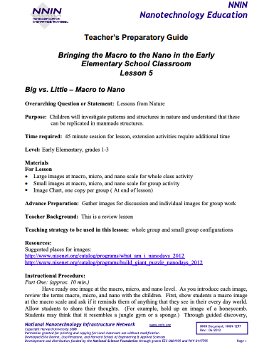 Big vs. Little - Macro to Micro Lesson 5 Lesson Plan