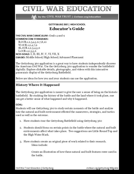 Gettysburg 360 Lesson Plan