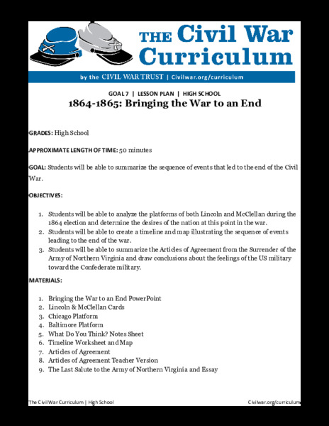 1864-1865: Bringing the War to an End Lesson Plan