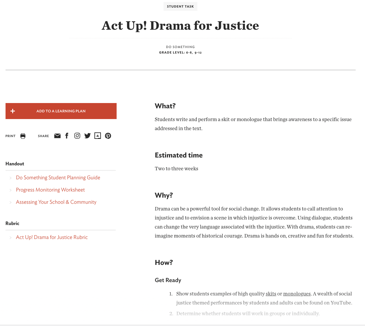 Act Up! Drama for Justice Activity