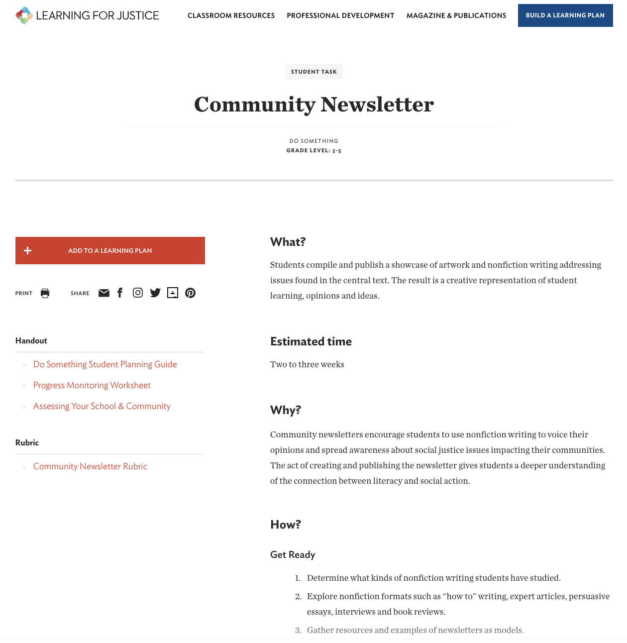 Community Newsletter Activity