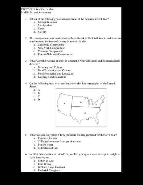 Middle School Assessment for the Civil War Curriculum Assessment