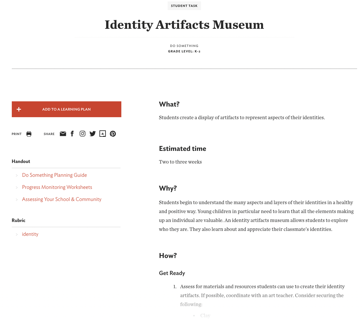 Identity Artifacts Museum Activity
