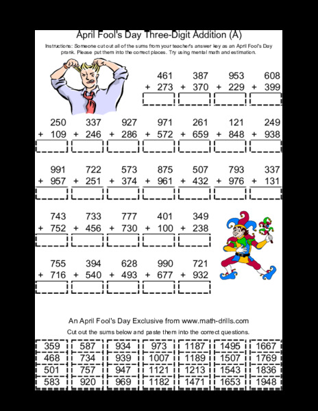 April Fool's Day Two Digit Addition A Worksheet