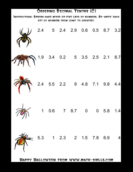 Ordering Decimal Tenths (C) Worksheet