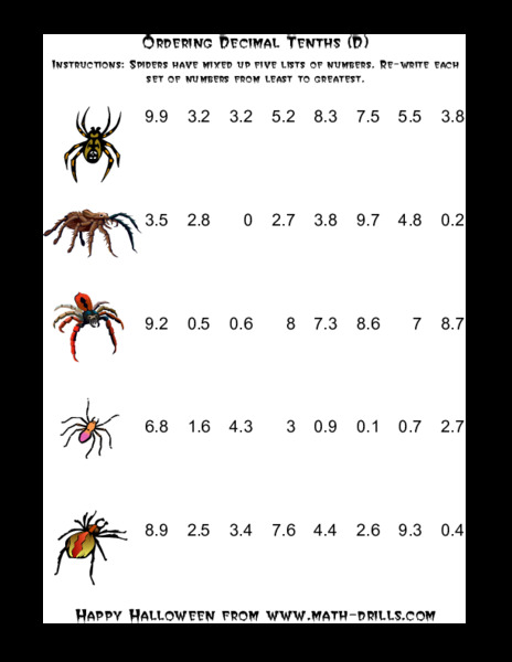 Ordering Decimal Tenths (D) Worksheet