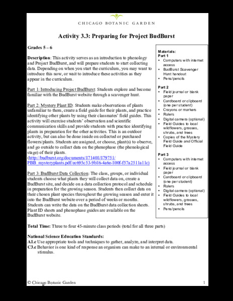 Preparing for Project BudBurst Lesson Plan