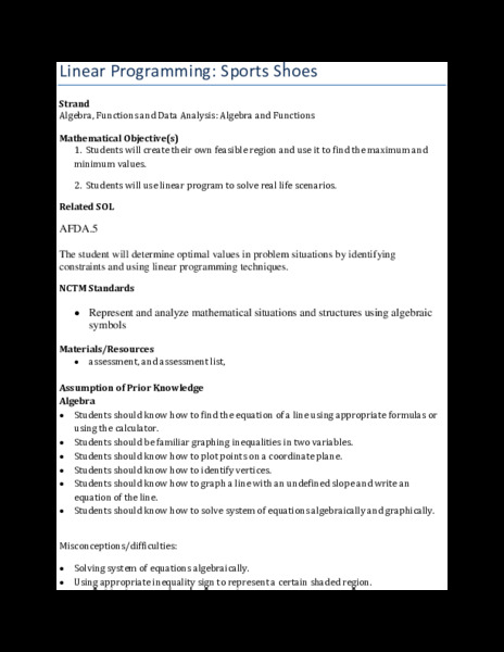 Linear Programming: Sports Shoes Performance