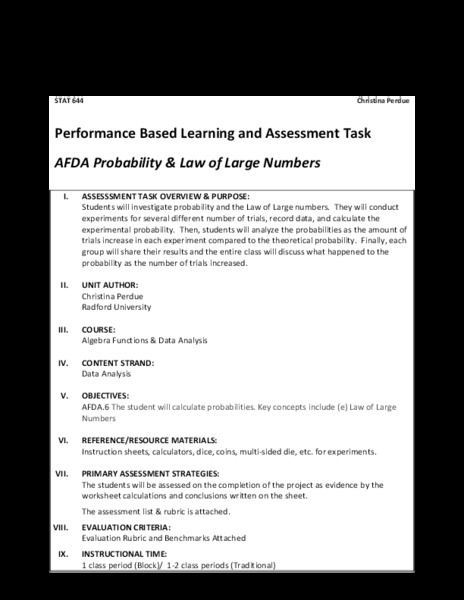 AFDA Probability and Law of Large Numbers Performance