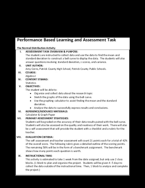 The Normal Distribution Activity Performance