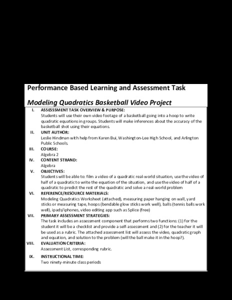 Modeling Quadratics Basketball Video Project Performance
