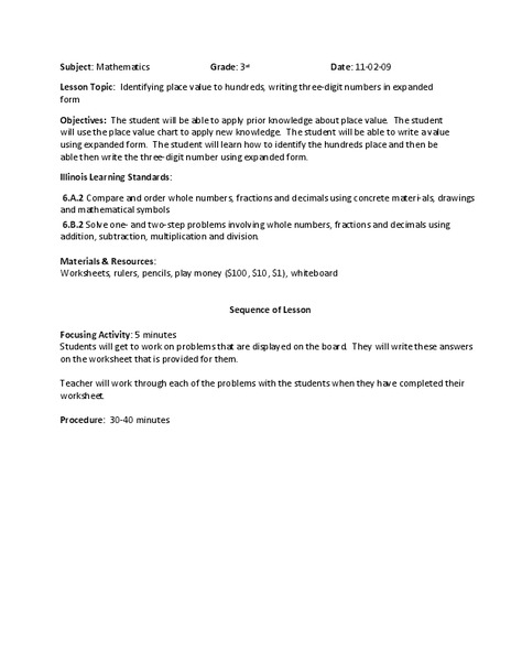 Identifying Place Value Lesson Plan