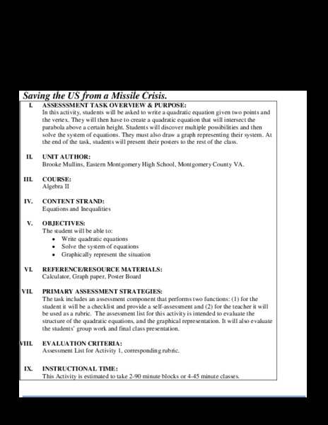 Saving the US from a Missile Crisis Performance