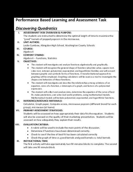Discovering Quadratics Performance