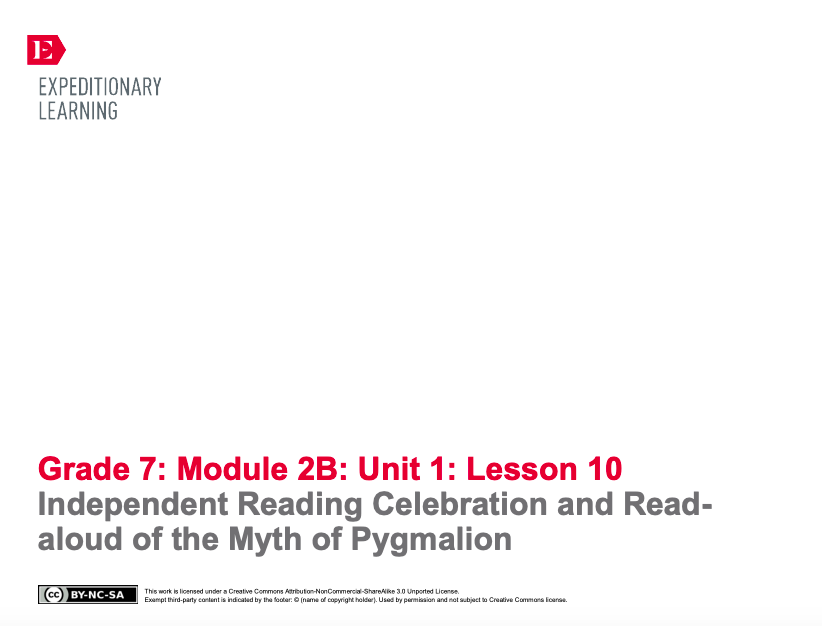Independent Reading Celebration and Read-Aloud of the Myth of Pygmalion Lesson Plan