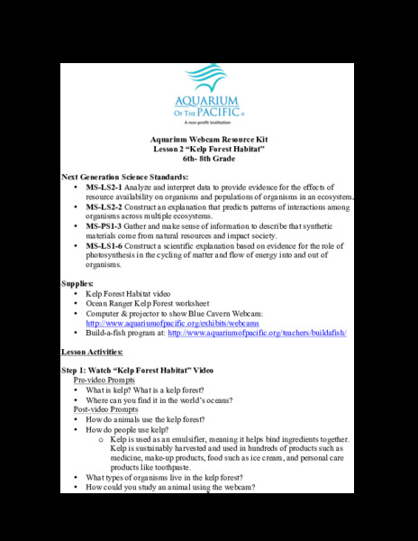 Kelp Forest Habitat Lesson Plan