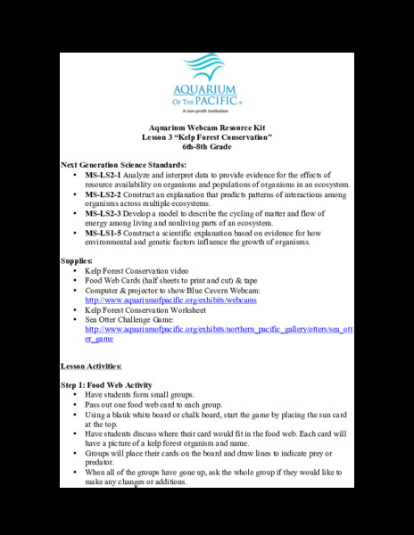 Kelp Forest Conservation Lesson Plan