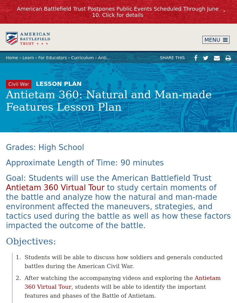 Antietam 360 Lesson Plan