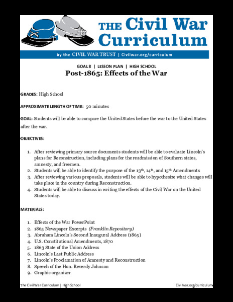 Post-1865: Effects of the War Lesson Plan