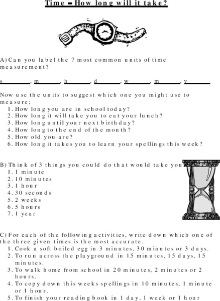 Time - How Long Will it Take? Lesson Plan