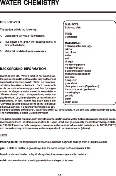 WATER CHEMISTRY Lesson Plan