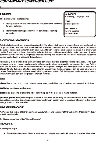 CONTAMINANT SCAVENGER HUNT Lesson Plan