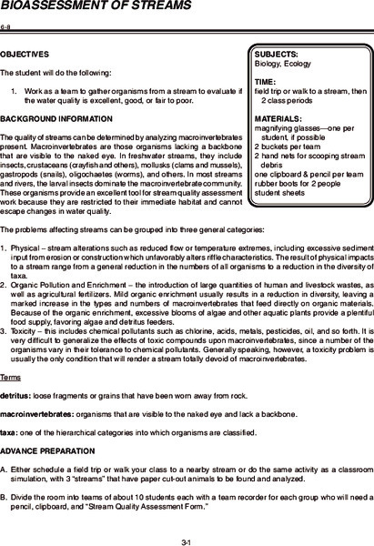 BIOASSESSMENT OF STREAMS Lesson Plan