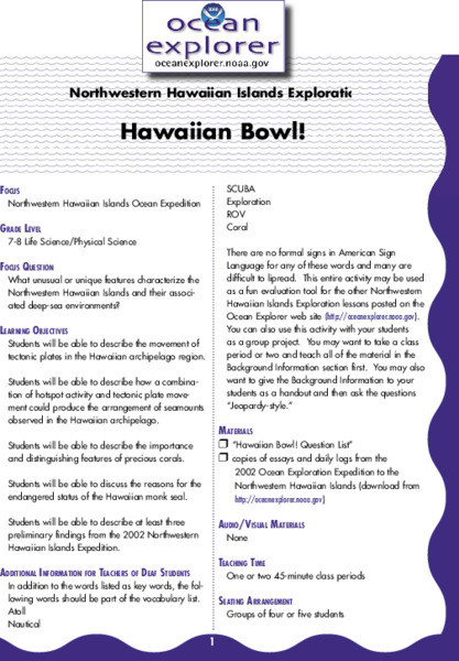 Hawaiian Bowl! Lesson Plan