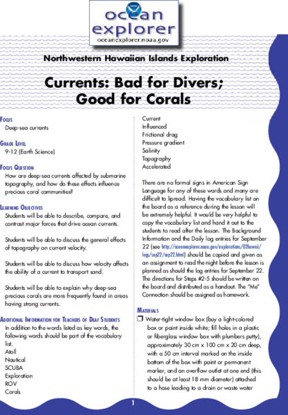 Currents: Bad for Divers; Good for Corals Lesson Plan