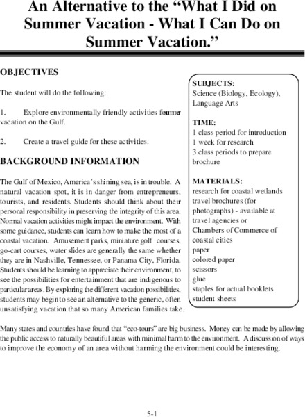 What I Can Do on Summer Vacation Lesson Plan