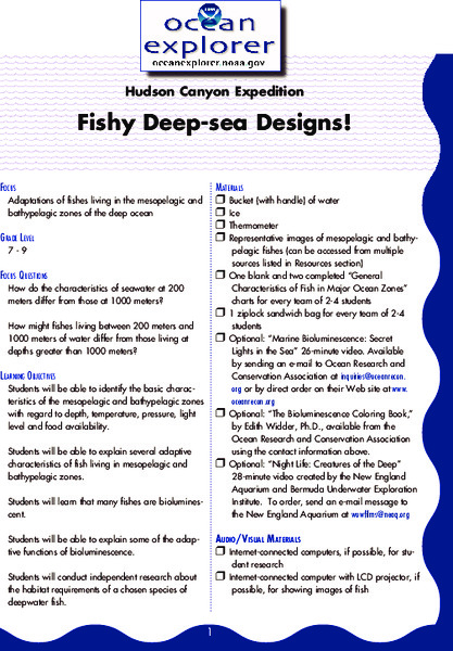 Hudson Canyon Expedition; Fishy Deep Sea Designs! Lesson Plan