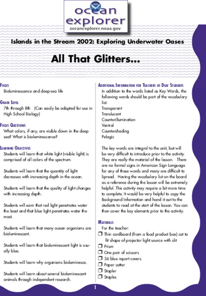 All That Glitters... Lesson Plan