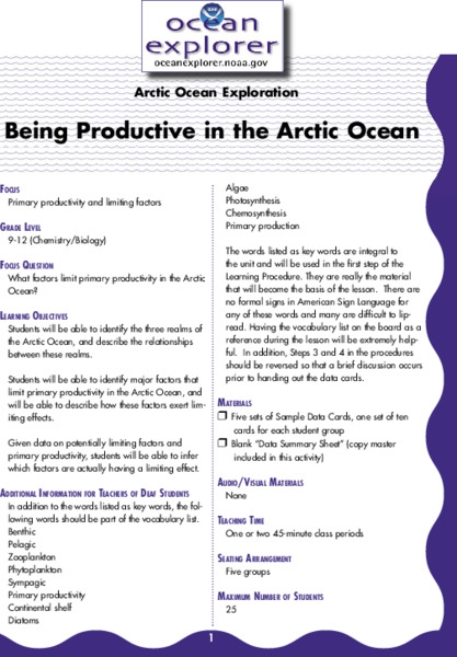Being Productive in the Arctic Ocean Lesson Plan