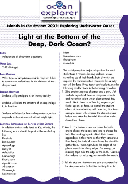 Light at the Bottom of the Deep, Dark Ocean? Lesson Plan