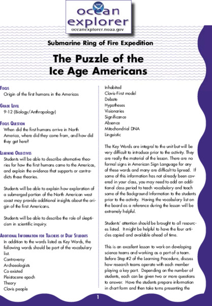 The Puzzle of the Ice Age Americans Lesson Plan