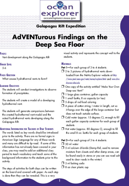 AdVENTurous Findings on the Deep Sea Floor Lesson Plan