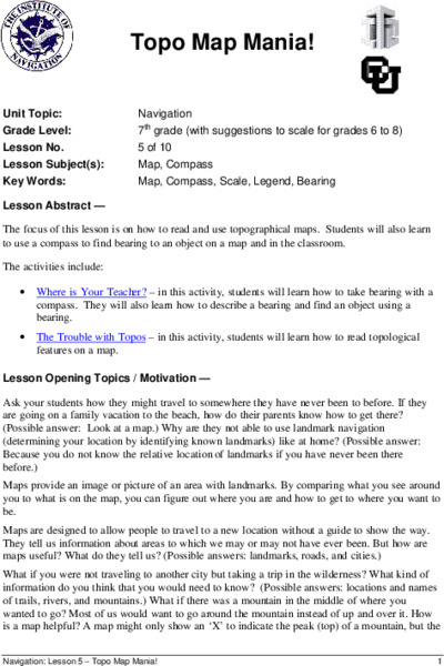 Topo Map Mania! Lesson Plan