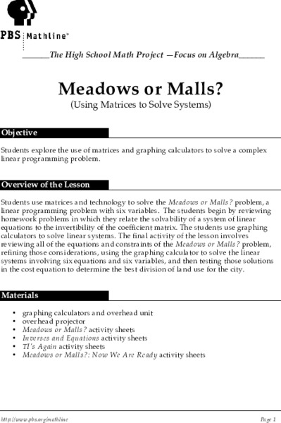 Matricies: Meadows or Malls? Lesson Plan