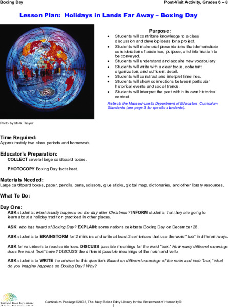 Holidays in Lands Far Away - Boxing Day Lesson Plan