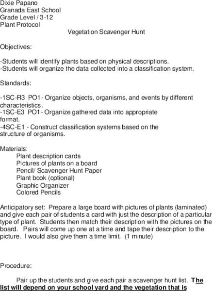 Vegetation Scavenger Hunt Lesson Plan