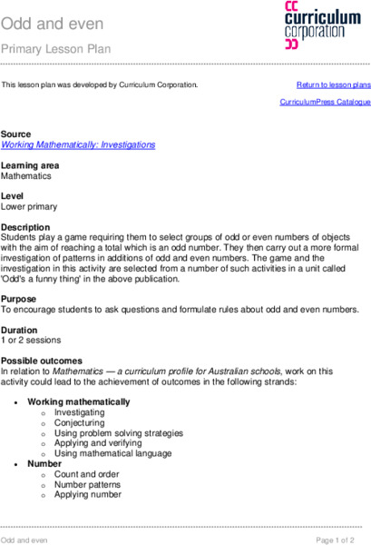 Odd and even Lesson Plan