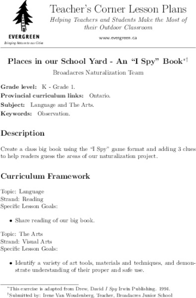 Places in our School Yard - An "I Spy" Book Lesson Plan