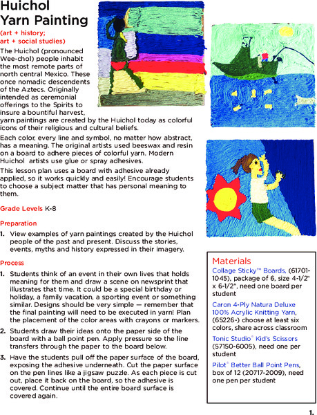 Huichol Yarn Painting Lesson Plan
