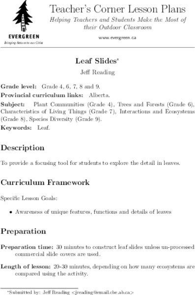 Leaf Slides Lesson Plan